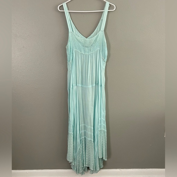 L’Pogee Embroidered Crochet Maxi Dress Handkerchief Hem Flowy Boho One Sz Sample - Picture 7 of 11
